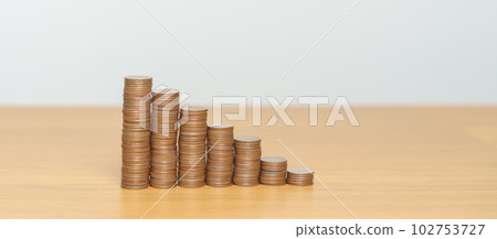 Money Saving for Future Plan, Retirement fund, Pension, Investment, Wealth Business and Financial concepts. coin stack on table, Money counting and stack arrangement for deposit 102753727