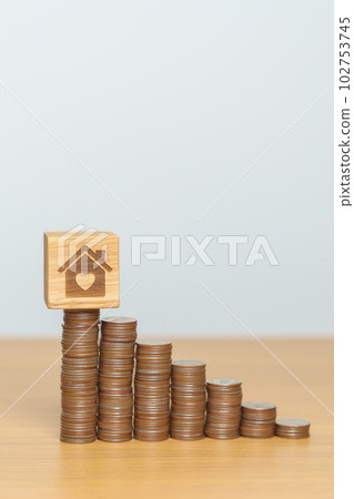 Money Saving, Property investment, House Mortgage and Real Estate Financial concepts. coins stack with Home block, Money stack Counting arrangement for deposit and Tax Money Saving, Property investment, House Mortgage and Real Estate Financial concepts. coins stack with Home block, Money stack Counting arrangement for deposit and Tax 102753745