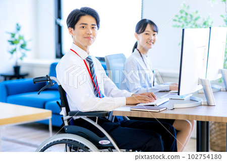 Young man in a wheelchair with a disability Young man in a wheelchair with a disability 102754180