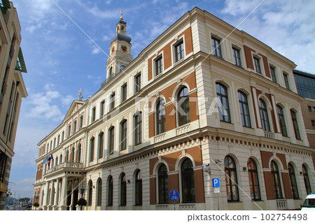 Riga, the capital of Latvia, the three Nordic Baltic countries.Buildings seen in the historic district of Riga Old Town, a World Cultural Heritage site. Riga, the capital of Latvia, the three Nordic Baltic countries.Buildings seen in the historic district of Riga Old Town, a World Cultural Heritage site. 102754498