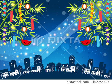 水平的七彩銀河和七夕裝飾 水平的七彩銀河和七夕裝飾 102754623