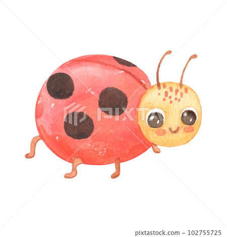 Cute smiling ladybug isolated on white. Funny insect for children. Watercolor cartoon illustration Cute smiling ladybug isolated on white. Funny insect for children. Watercolor cartoon illustration 102755725