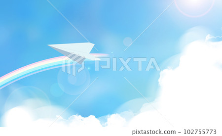 White paper plane flying over the rainbow White paper plane flying over the rainbow 102755773