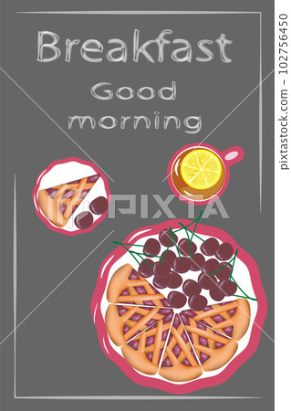 cherry pie cup of tea with lemon delicious breakfast cherry pie cup of tea with lemon delicious breakfast 102756450