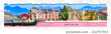 The collage from views of Lake Garda at Italy The collage from views of Lake Garda at Italy 102757953