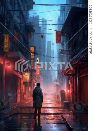 Cyberpunk cityscape landscape, background image, Generative AI AI image 102759502