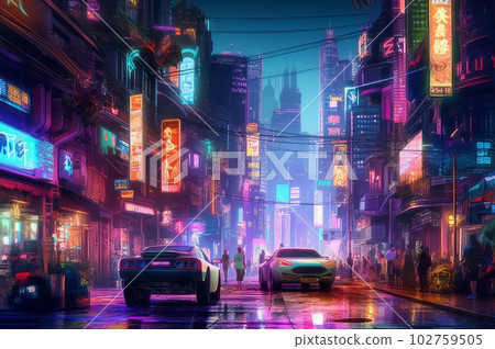 賽博朋克城市景觀景觀,背景圖像,生成 AI AI 圖像 賽博朋克城市景觀景觀,背景圖像,生成 AI AI 圖像 102759505