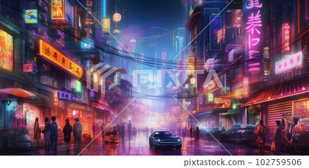 Cyberpunk cityscape landscape, background image, Generative AI AI image 102759506
