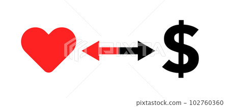 Heart symbol and money exchange icon. exchange for money and love. vector. 102760360
