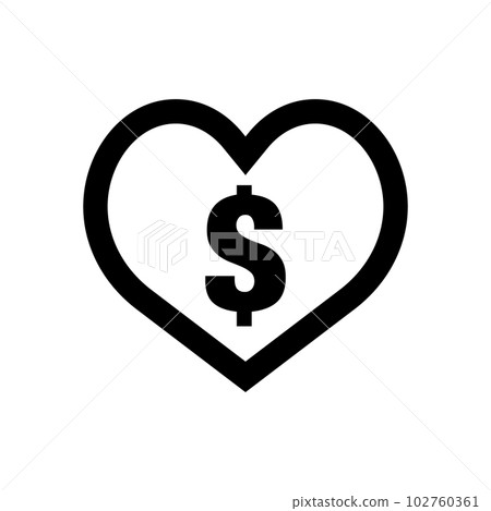 Donation icon from abroad. Heart symbol and dollar sign. vector. 102760361