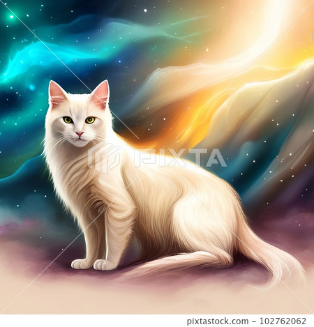 Fantastic cat illustration, Generative AI AI image 102762062