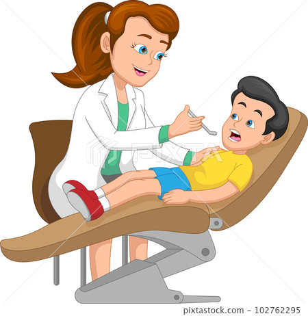 Dentist checking boy's teeth cartoon 102762295