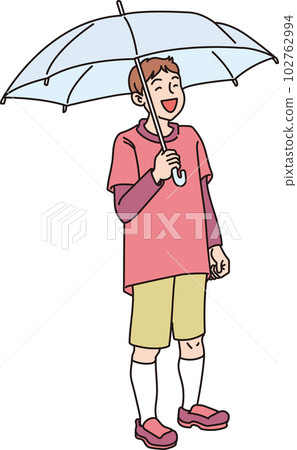 帶雨傘的微笑男孩_顏色_全身 102762994