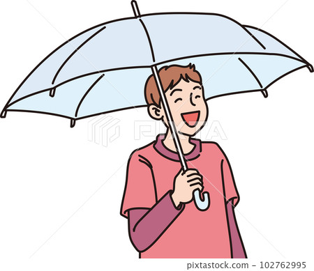 帶雨傘的微笑男孩_顏色_上半身 102762995