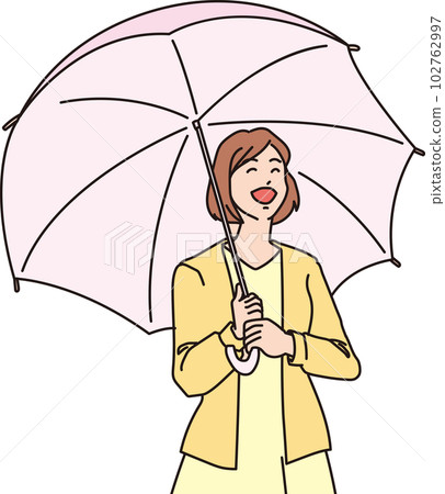Smiling woman with an umbrella _ mom _ mother _ color _ upper body 102762997