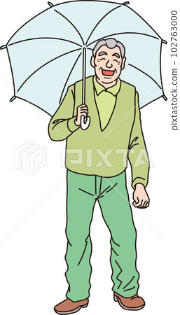 打傘的微笑老人_爺爺_顏色_全身 102763000