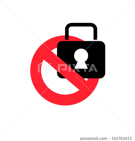Prohibition mark and padlock silhouette icon. vector. 102763013