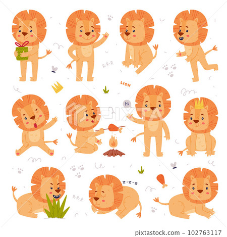 Funny Lion Character with Mane Engaged in Different Activity Vector Set Funny Lion Character with Mane Engaged in Different Activity Vector Set 102763117