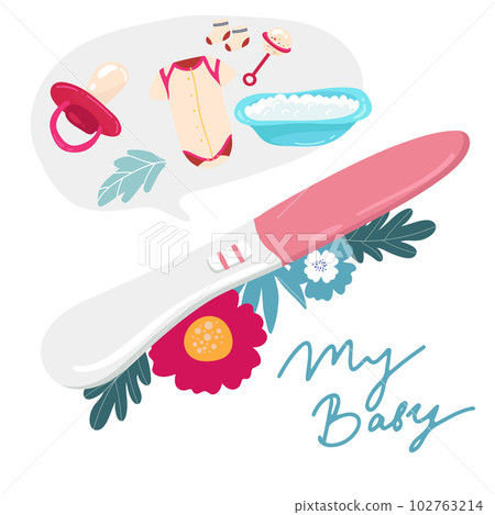 HCG Pregnancy test with negative result, one strip or stick meaning not pregnant woman. Feminine item. Flat vector illustration isolated on white background 102763214