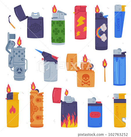 Various Lighters as Portable Device for Igniting Cigarette and Generating Flame Vector Set Various Lighters as Portable Device for Igniting Cigarette and Generating Flame Vector Set 102763252