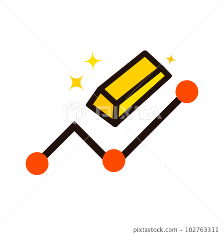 Gold bars and rising gold price chart icon. vector. 102763311