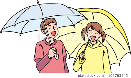 People with umbrellas _ boys and girls _ color _ upper body People with umbrellas _ boys and girls _ color _ upper body 102763345