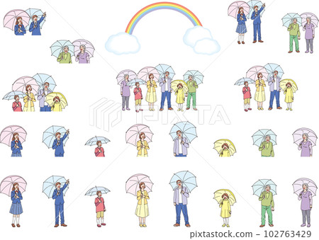 Set _ people with umbrellas _ color set Set _ people with umbrellas _ color set 102763429