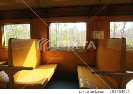 Thai National Railway Train window and wooden seats Thai National Railway Train window and wooden seats 102763995