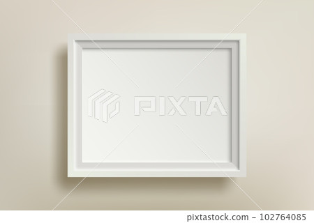 Photo frame with white border on wall with shadow, design element 102764085