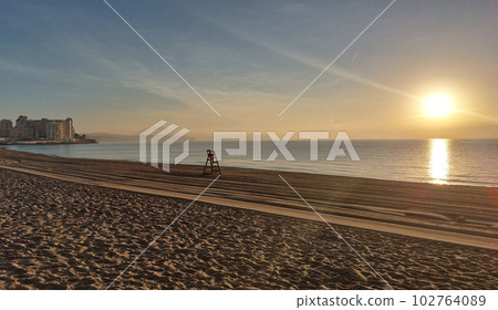 Lifeguard tower on a beach of Calpe. Alicante. Spain. Lifeguard tower on a beach of Calpe. Alicante. Spain. 102764089