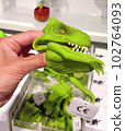 Close-up of toy dinosaurs on store shelves. 102764093