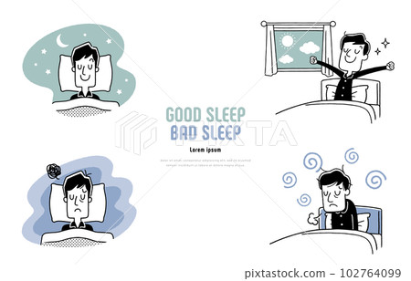 Vector illustration material: going to bed, getting up, sleeping, getting up, men 102764099