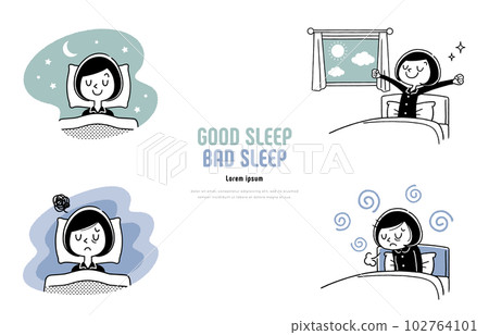 矢量插圖素材:睡覺起床睡覺起床女人 矢量插圖素材:睡覺起床睡覺起床女人 102764101
