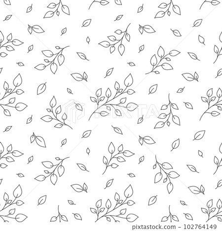 Leafy branch birch seamless pattern black line. Editable stroke vintage plant coloring book outline print tree twig bush floral textile home decor natural care cosmetic wallpaper web wrap backdrop Leafy branch birch seamless pattern black line. Editable stroke vintage plant coloring book outline print tree twig bush floral textile home decor natural care cosmetic wallpaper web wrap backdrop 102764149