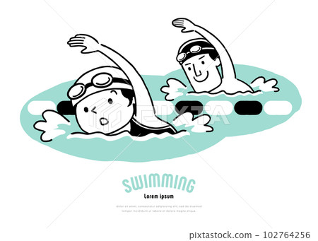 矢量插圖素材：在游泳池裡游泳，游泳，游泳 102764256