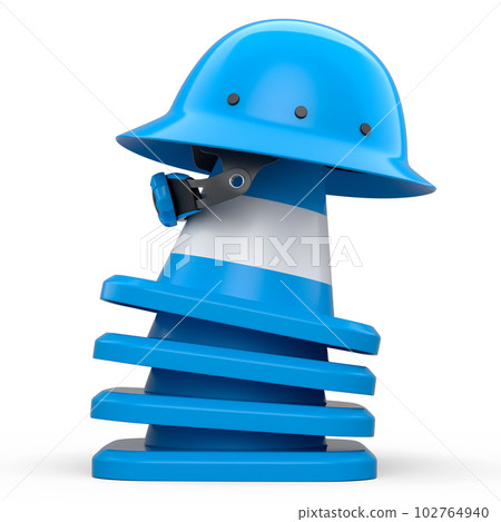 Stack of safety helmets or hard hats and traffic cones on white background Stack of safety helmets or hard hats and traffic cones on white background 102764940