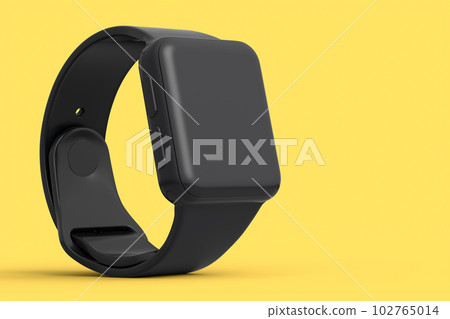 Smart watch or fitness tracker isolated on yellow monochrome background. Smart watch or fitness tracker isolated on yellow monochrome background. 102765014