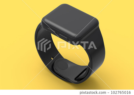 Smart watch or fitness tracker isolated on yellow monochrome background. Smart watch or fitness tracker isolated on yellow monochrome background. 102765016
