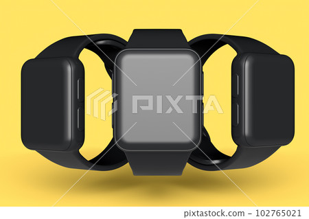 Set of smart watches or fitness tracker like flower pattern on yellow background Set of smart watches or fitness tracker like flower pattern on yellow background 102765021