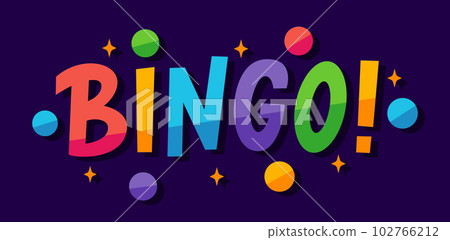 BINGO logo with lottery balls and stars. Bingo game. Vector illustration lucky quote. Fortune text BINGO logo with lottery balls and stars. Bingo game. Vector illustration lucky quote. Fortune text 102766212