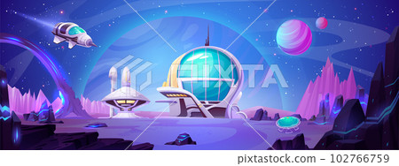 Space station building on planet vector landscape 102766759