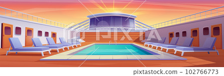 Sunrise on pool cruise deck with swimming pool 102766773
