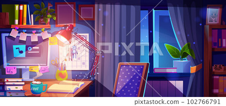 Teen student workspace near window at home Teen student workspace near window at home 102766791