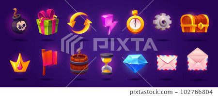 Cartoon vector ui game slot icon set with crown Cartoon vector ui game slot icon set with crown 102766804