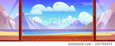 Mountain lake view from wooden terrace Mountain lake view from wooden terrace 102766854