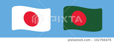揮舞著日本國旗和孟加拉國國旗圖標集。向量。 102766876