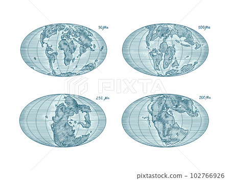 Plate tectonics on the planet Earth. Pangaea. Continental drift. Supercontinent at 250 Ma. Era of Plate tectonics on the planet Earth. Pangaea. Continental drift. Supercontinent at 250 Ma. Era of 102766926