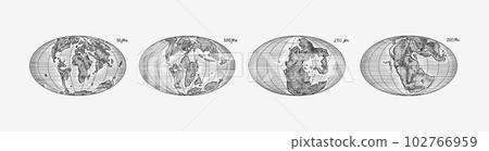 Plate tectonics on the planet Earth. Pangaea. Continental drift. Supercontinent at 250 Ma. Era of Plate tectonics on the planet Earth. Pangaea. Continental drift. Supercontinent at 250 Ma. Era of 102766959
