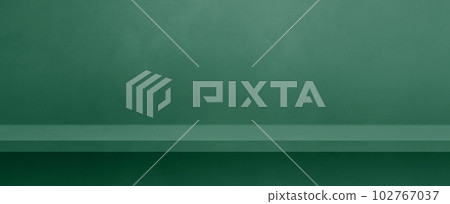 Empty shelf on a dark green concrete wall. Background template. Horizontal banner mockup 102767037