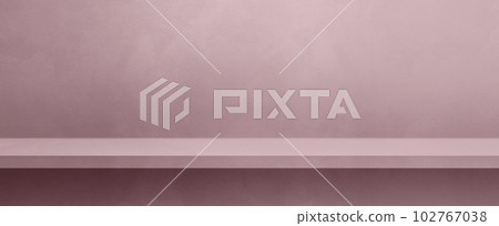 Empty shelf on a light lilac pink concrete wall. Background template. Horizontal banner mockup 102767038